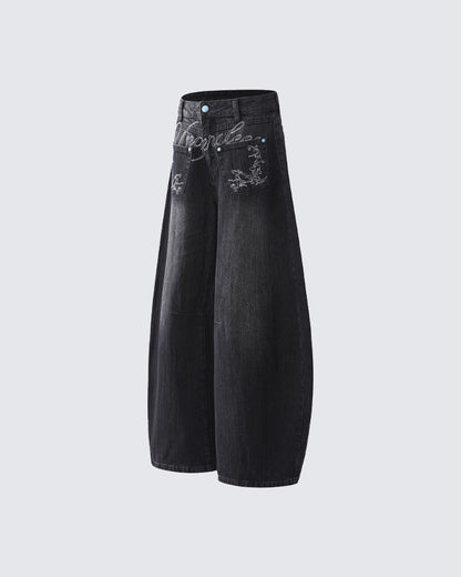 Autumn Winter Embroidered Loose Floor-Length Jeans