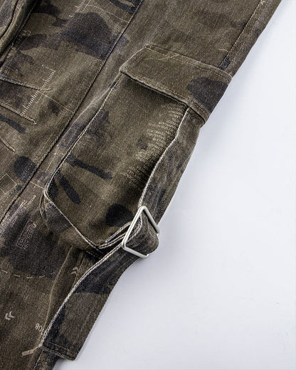 Washed Camo Multi-Pocket Cargo Pants