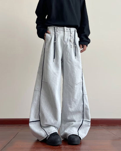 Retro Contrast Stitch Wide-Leg Jeans