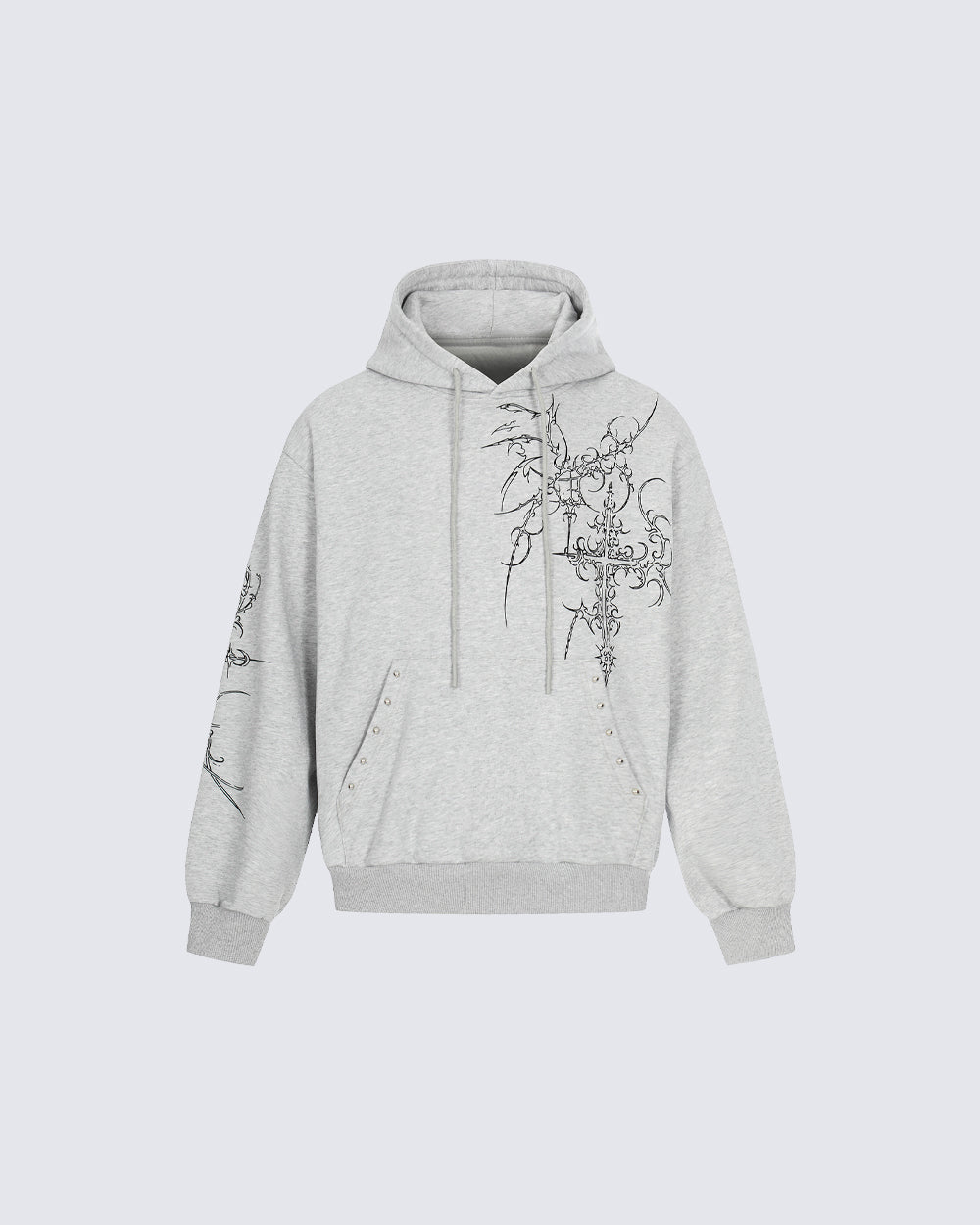 Gothic Cross Graphic Studded Hoodie