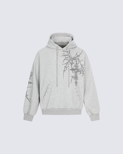 Gothic Cross Graphic Studded Hoodie