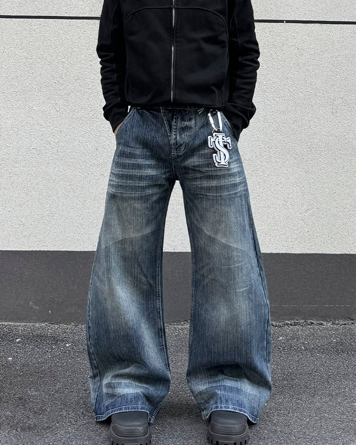 Washed Whisker Wide-Leg Jeans