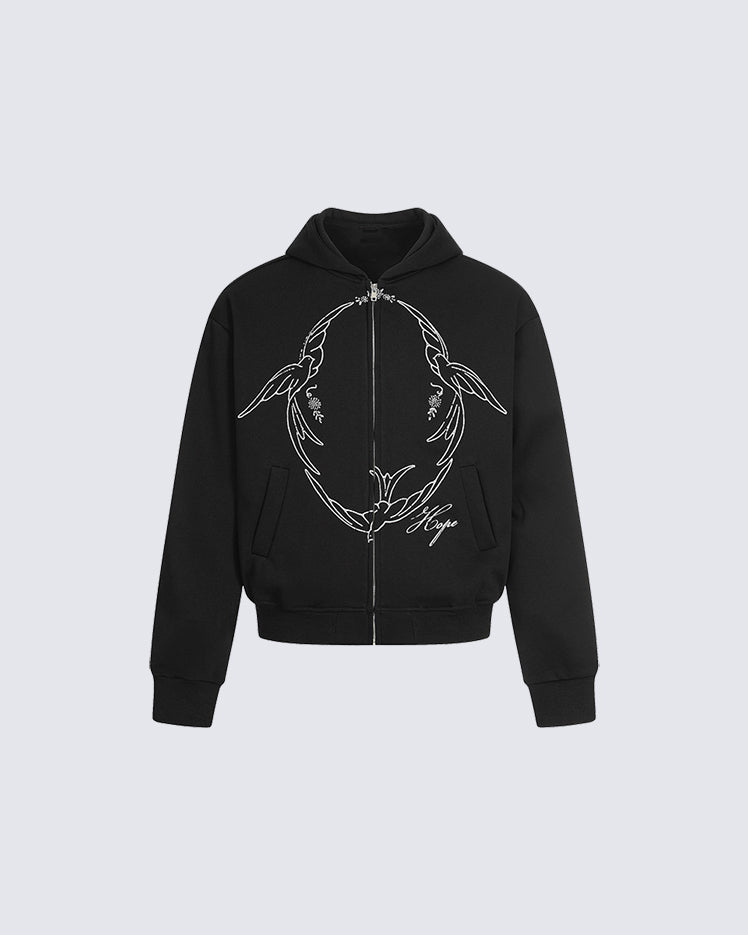 Design Niche Printed Zip-Up Hoodie