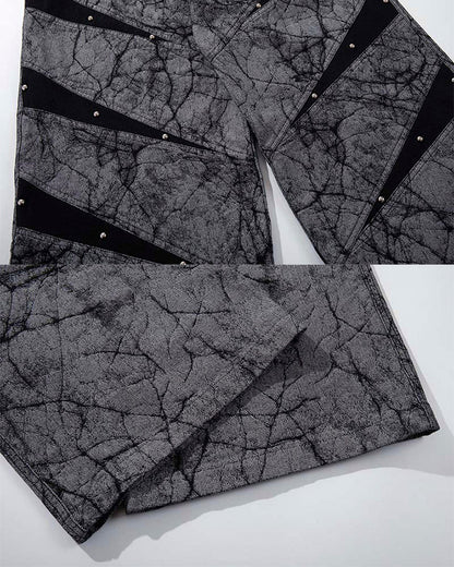 Creative Crack-Pattern Heavy Wide-Leg Pants
