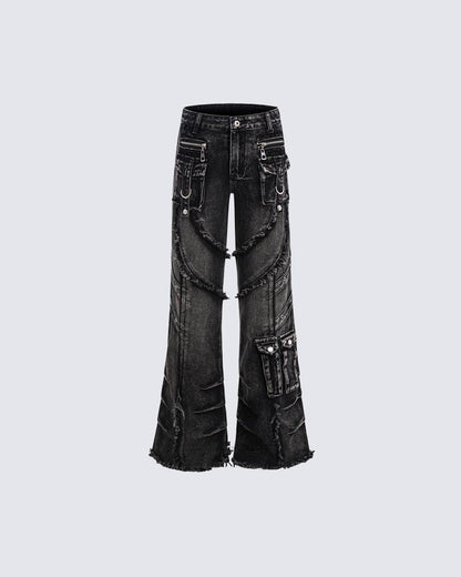 Frayed Flare Denim Cargo Pants