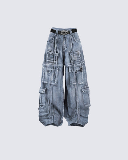 Vintage Multi-Pocket Denim Cargo Pants