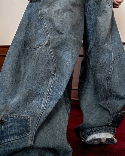 Washed Reverse-Waist Wide-Leg Jeans