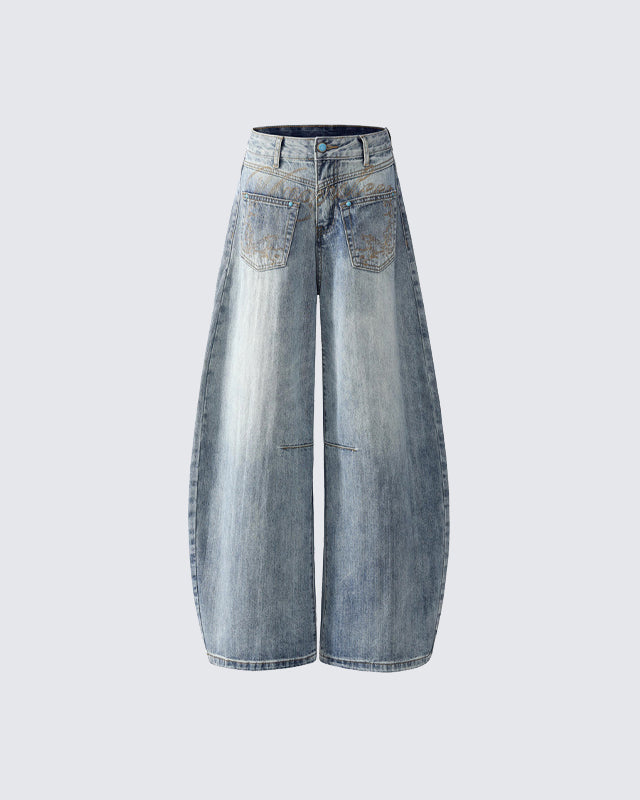 Autumn Winter Embroidered Loose Floor-Length Jeans