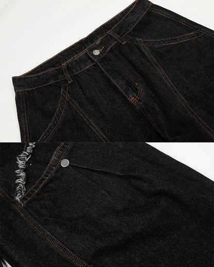 Contrast Stitch Distressed Denim Pants