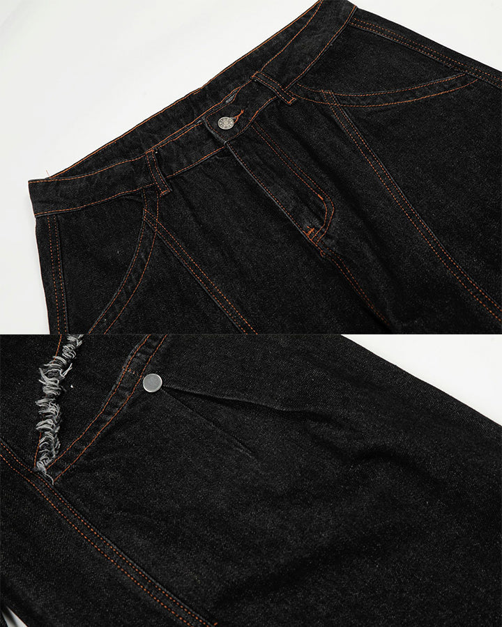 Contrast Stitch Distressed Denim Pants