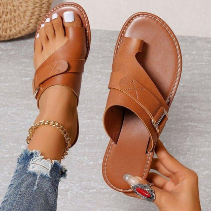 Bunion Flat Sandals for Women — Wide Fit, Slip-On, Vegan Leather