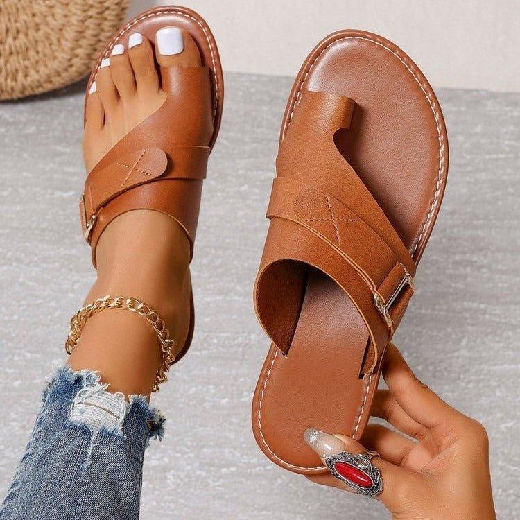 Bunion Flat Sandals for Women — Wide Fit, Slip-On, Vegan Leather