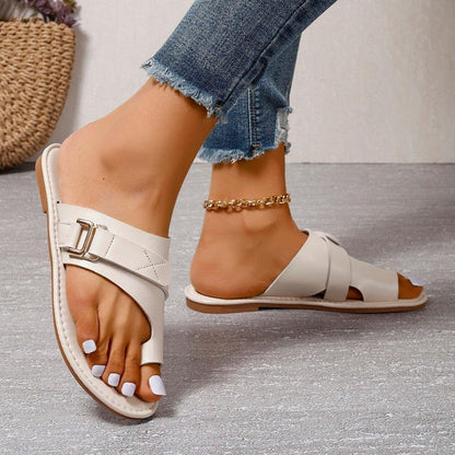 Bunion Flat Sandals for Women — Wide Fit, Slip-On, Vegan Leather