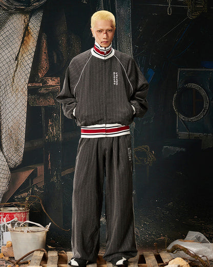 Pinstripe Drawstring Wide-Leg Pants