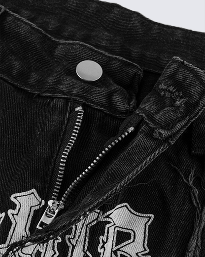 Gothic Spiral Distressed Convertible Jeans