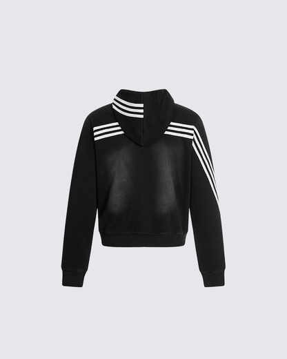 90s Graphic Hoodie with Zipper and Stripes
