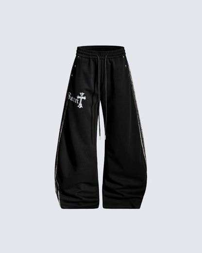 Winter Cross Print Wide-Leg Sweatpants