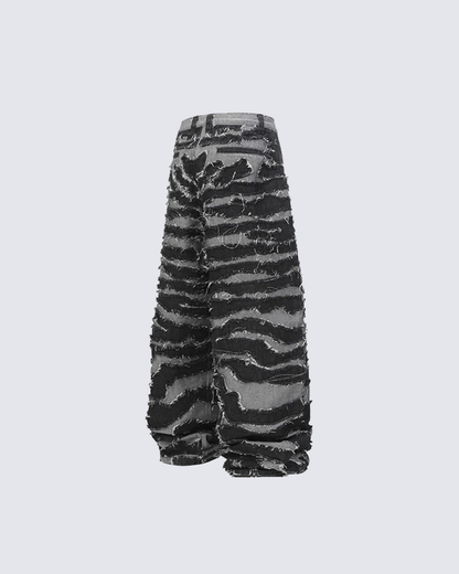 Distressed Zebra Print Wide-Leg Pants