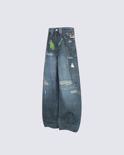 Spring New Street Style Wide Leg Denim Pants