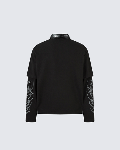 Gothic Double Sleeve Polo with Barbed Quote Print