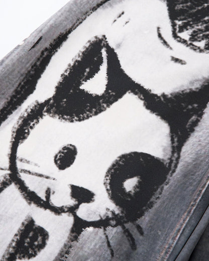 American High-Street Hand-Drawn Cat Print Scimitar Pants