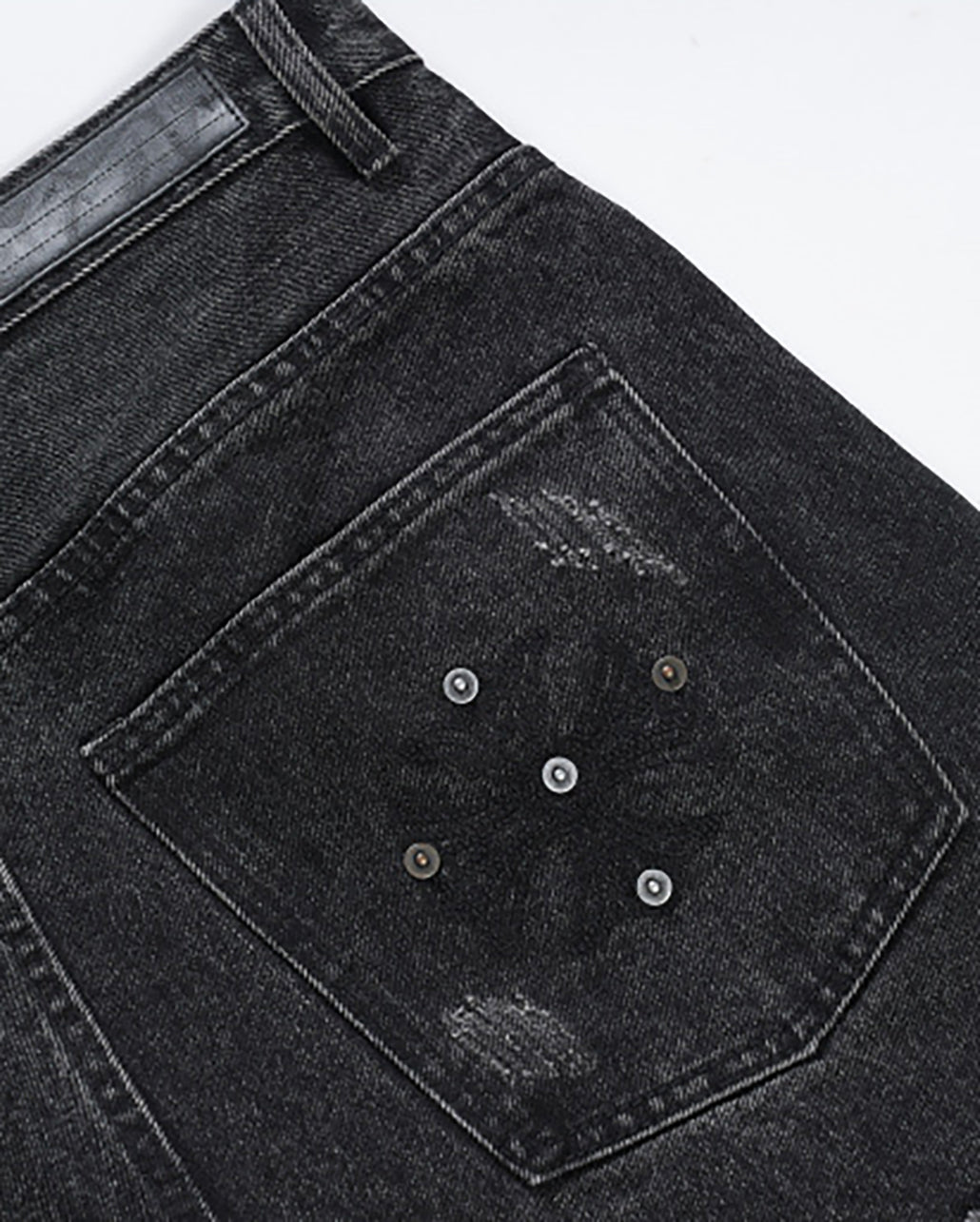 Retro Distressed Rivet Wide-Leg Denim Jeans