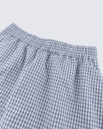 Plaid Shirt-Waist Wide-Leg Sweatpants
