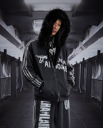 Gradient Faux Fur Hood Zip Hoodie