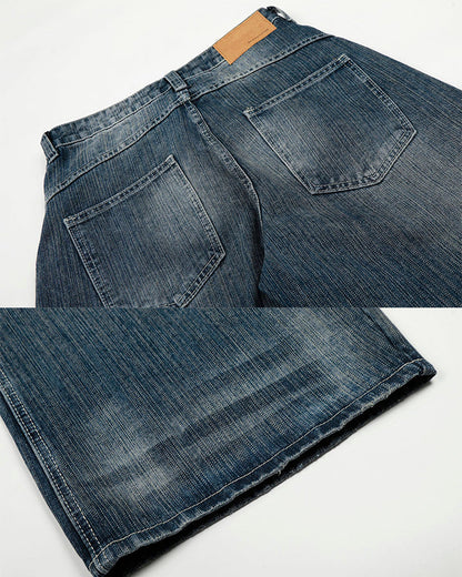 Washed Whisker Wide-Leg Jeans