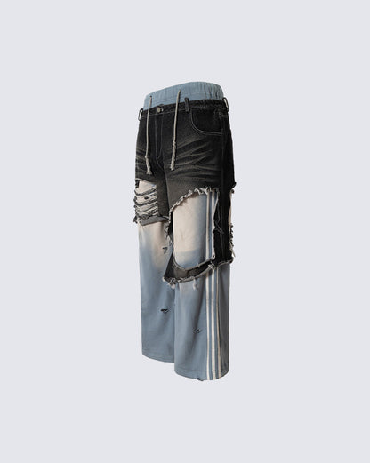 Faux Two-Piece Distressed Casual Pants