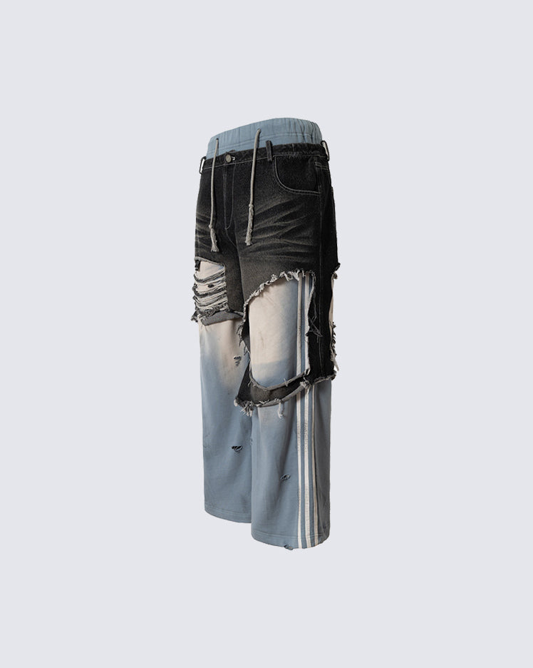 Faux Two-Piece Distressed Casual Pants