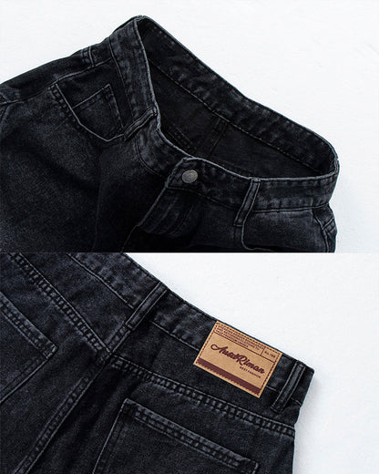 Striped Panel Washed Denim Pants