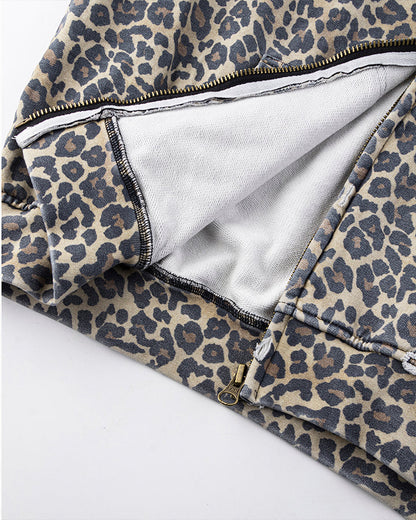 Leopard Print Zip-Up Hoodie