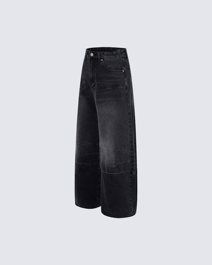 Deconstructed Patchwork Raw-Edge Wide-Leg Pants
