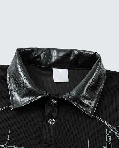 Gothic Double Sleeve Polo with Barbed Quote Print
