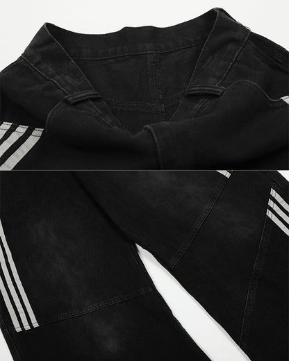 Striped Panel Wide-Leg Denim Pants