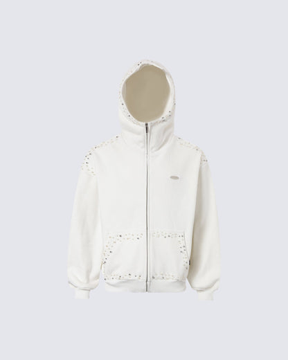 New Year New Studded Zip Hoodie