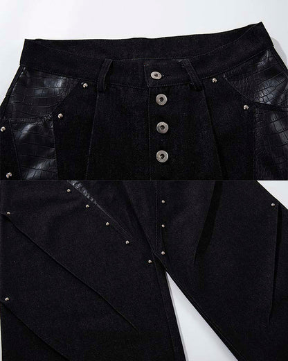 Riveted Panel Washed Denim Pants