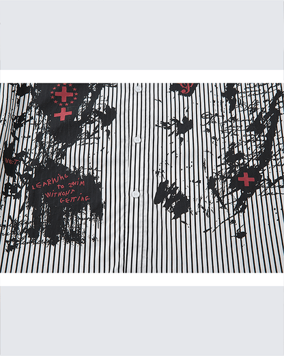 Gothic Graffiti Stripe Layered Shirt