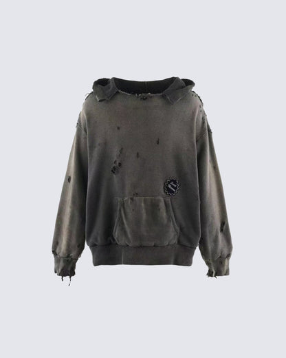 Distressed Printed Pullover Hoodie