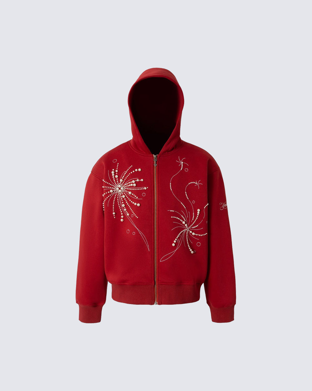 Firework Pearl Embroidery Zip-Up Hoodie