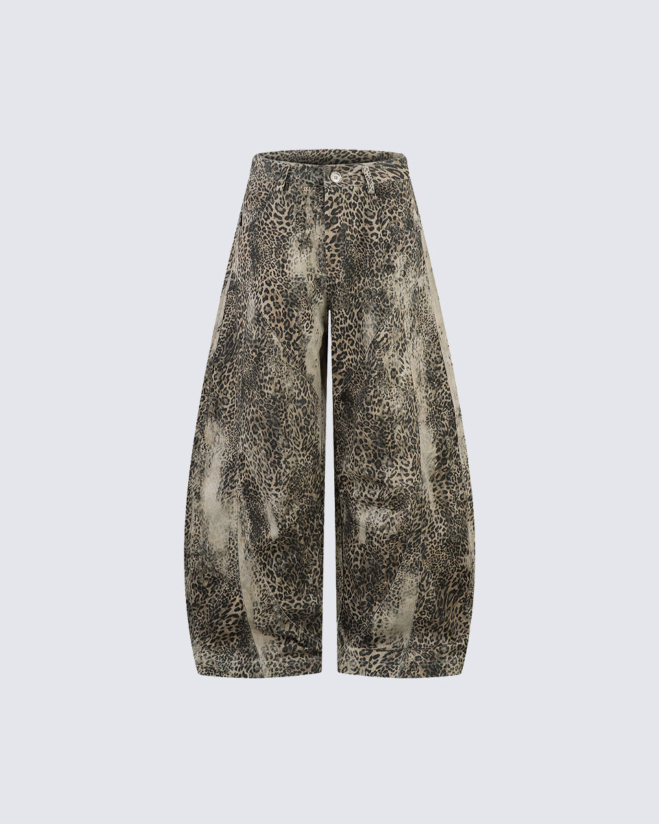 Leopard Print Fur-Trimmed Pants