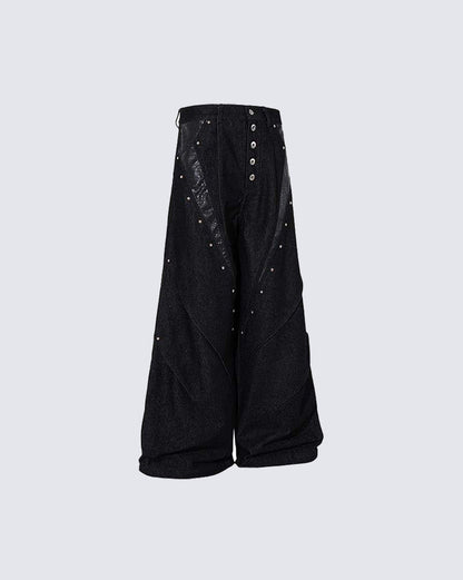 Riveted Panel Washed Denim Pants