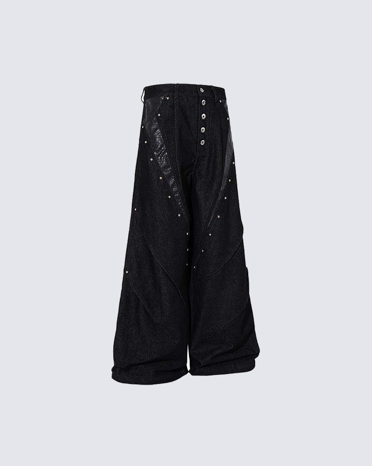 Riveted Panel Washed Denim Pants