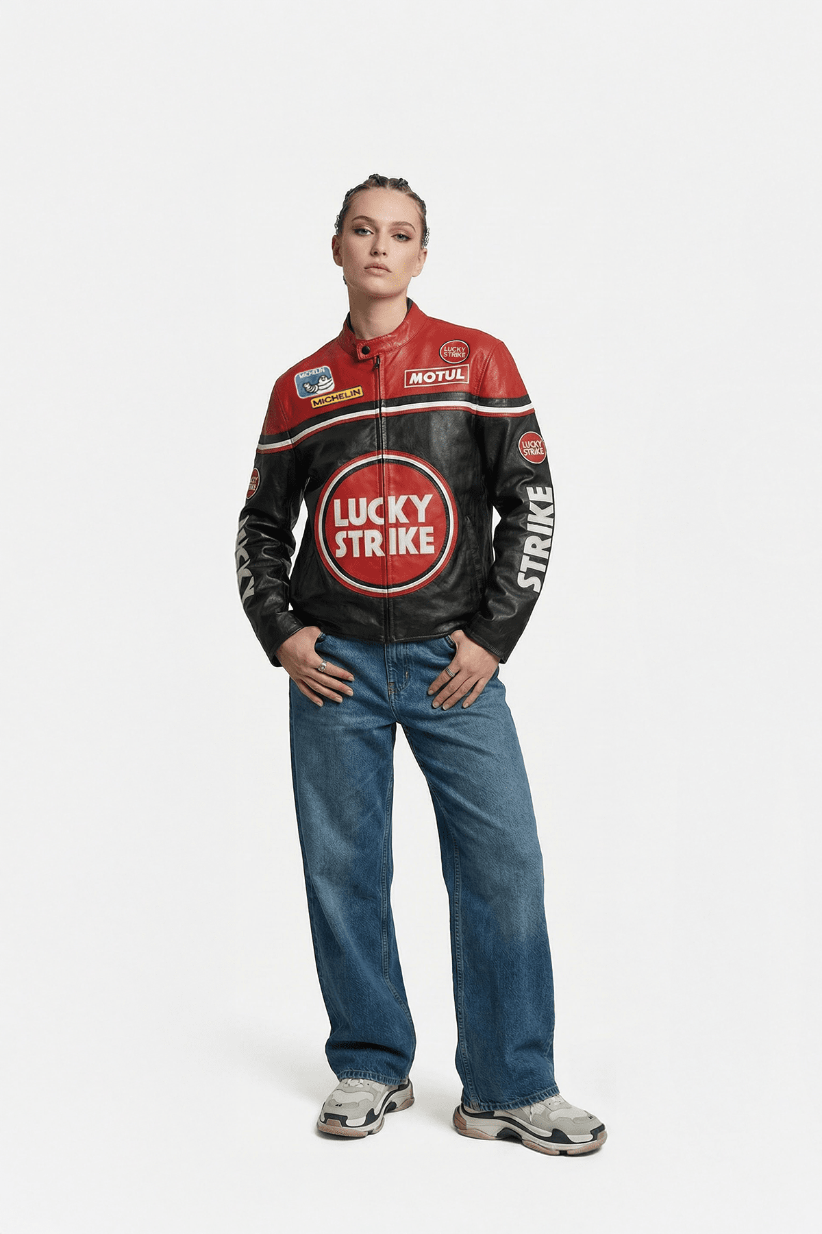Lucky Strike Vintage Racing Leather Jacket - Red & Black Edition