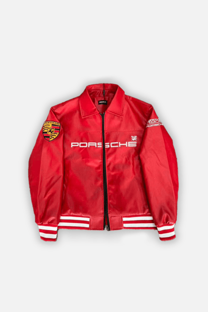 Porsche Vintage Leather Bomber Jacket - Red Edition