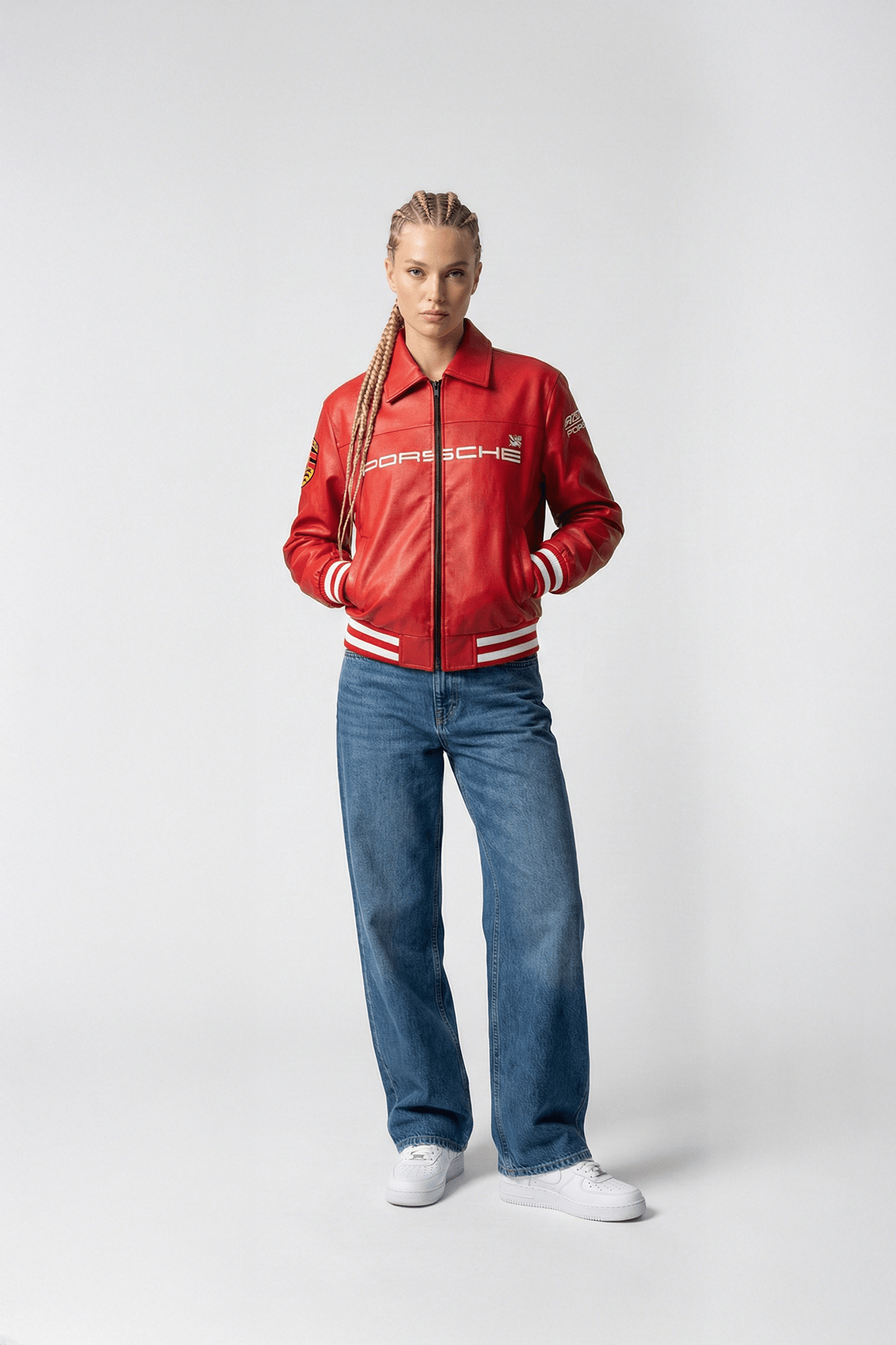 Porsche Vintage Leather Bomber Jacket - Red Edition