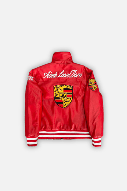 Porsche Vintage Leather Bomber Jacket - Red Edition