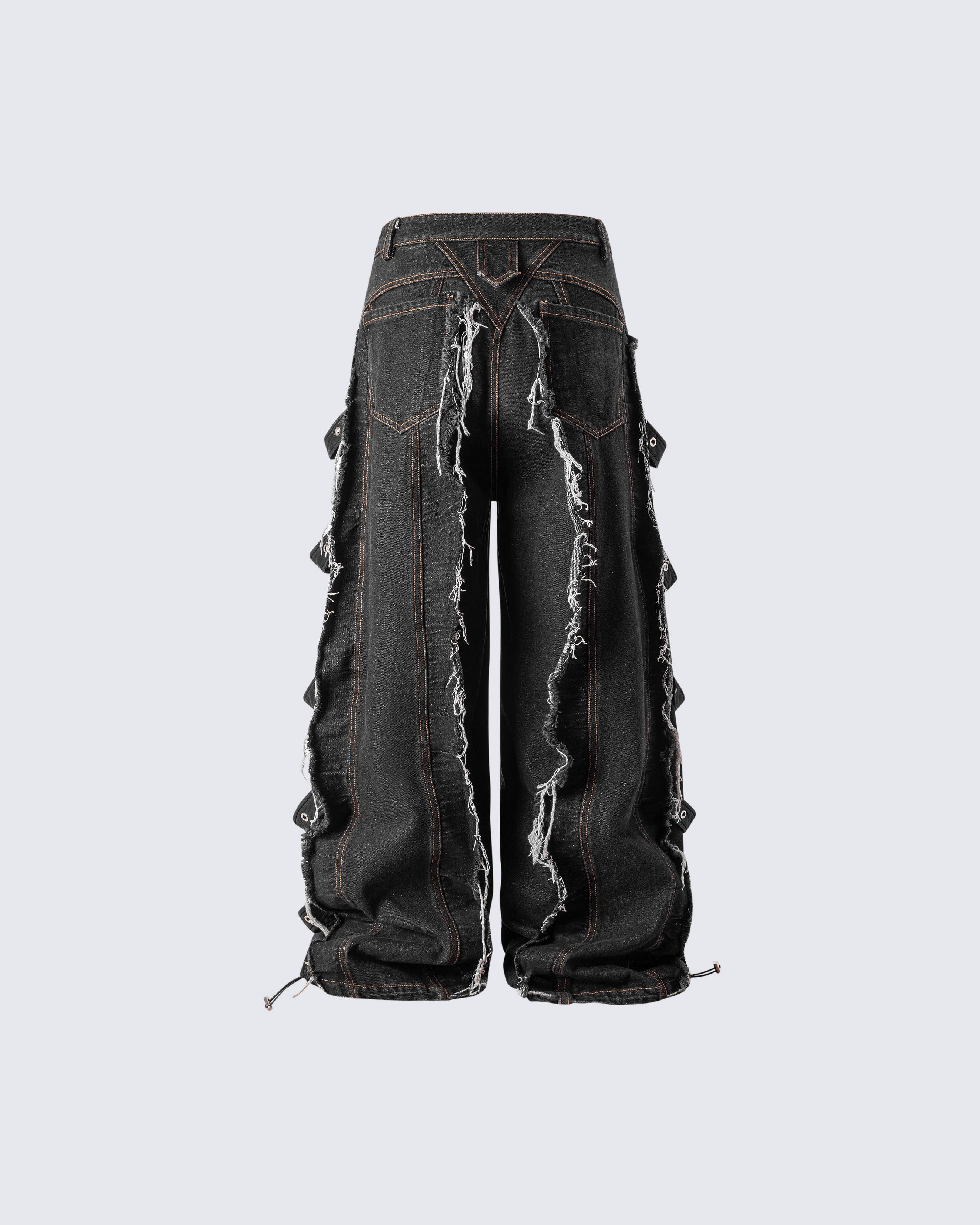 Frayed Patchwork Wide-Leg Denim Pants